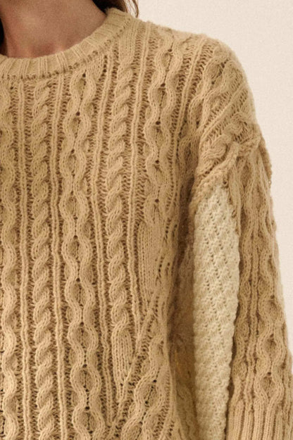 So Together Colorblock Cable Knit Oversize Sweater