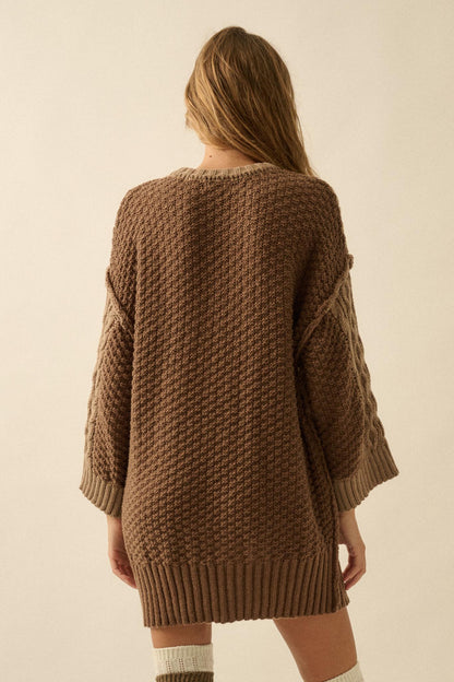So Together Colorblock Cable Knit Oversize Sweater