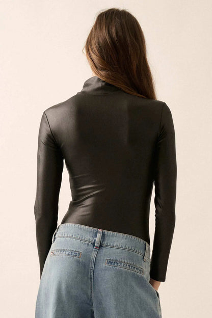 Sleek Attack Liquid Leather Mock-Neck Bodysuit