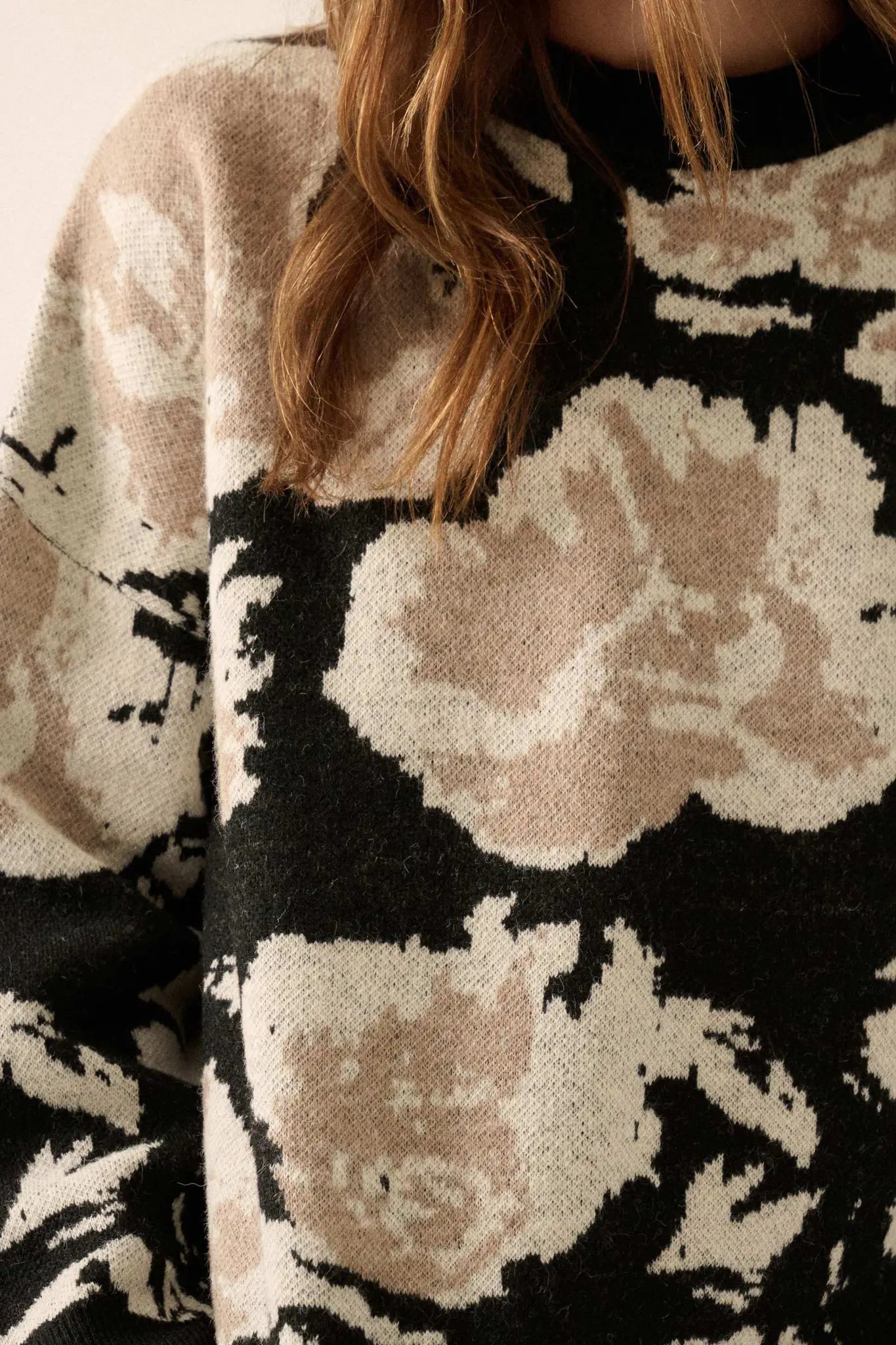 Cuddly Blossoms Oversize Floral Jacquard Sweater