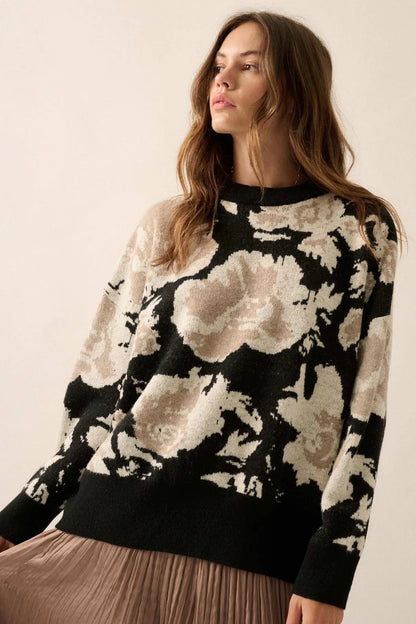 Cuddly Blossoms Oversize Floral Jacquard Sweater
