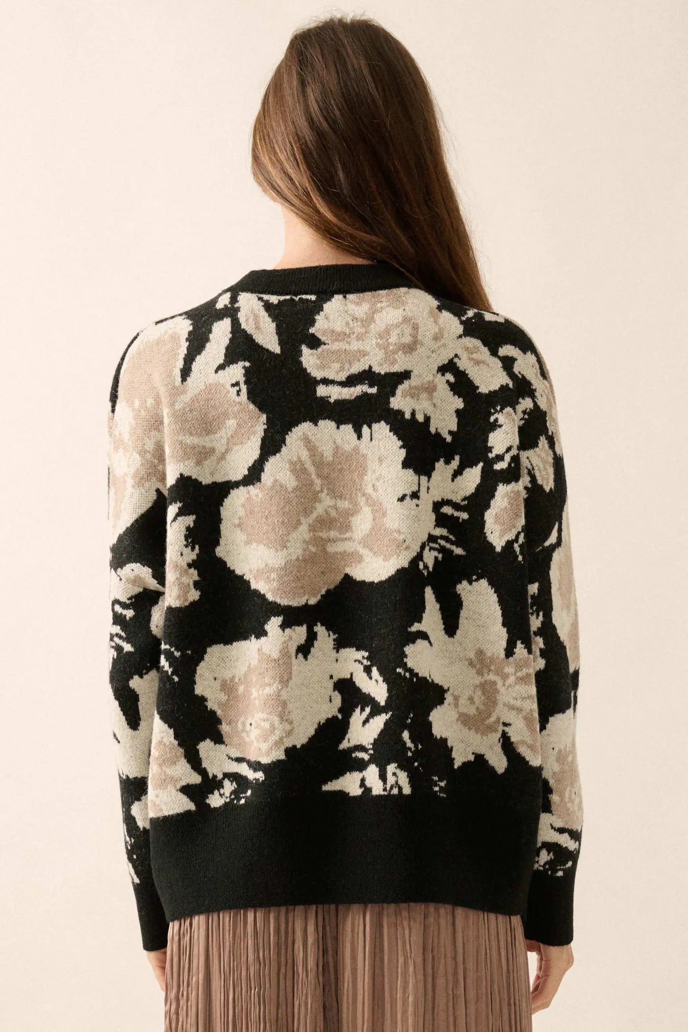 Cuddly Blossoms Oversize Floral Jacquard Sweater