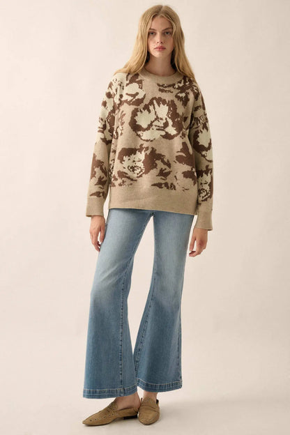 Cuddly Blossoms Oversize Floral Jacquard Sweater