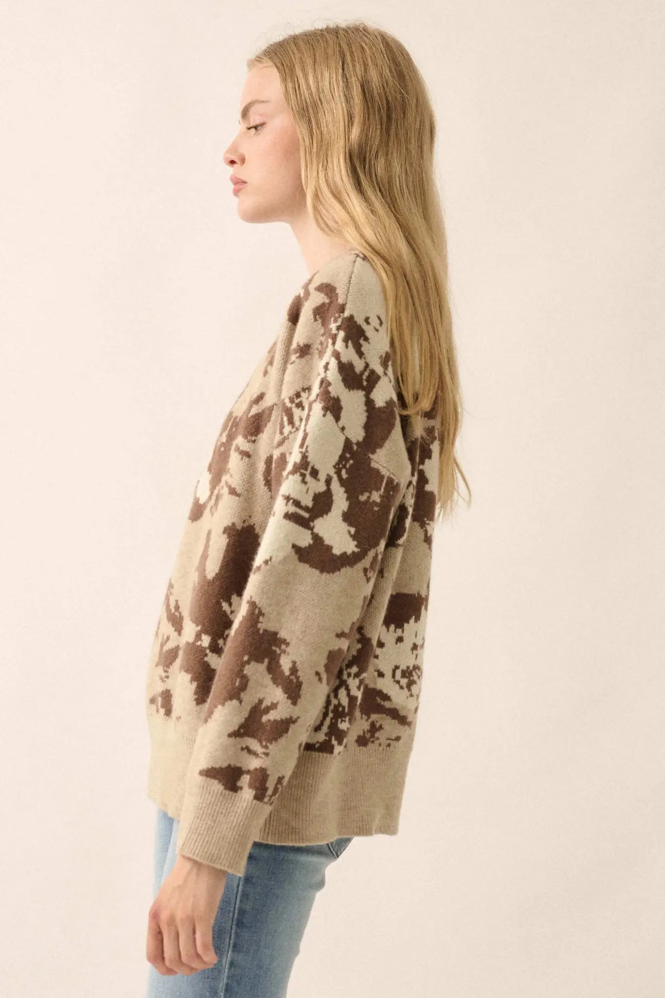 Cuddly Blossoms Oversize Floral Jacquard Sweater