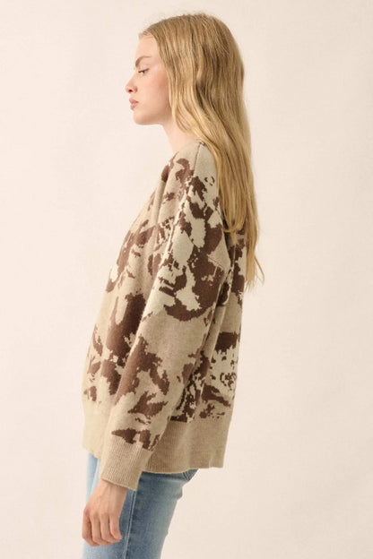 Cuddly Blossoms Oversize Floral Jacquard Sweater