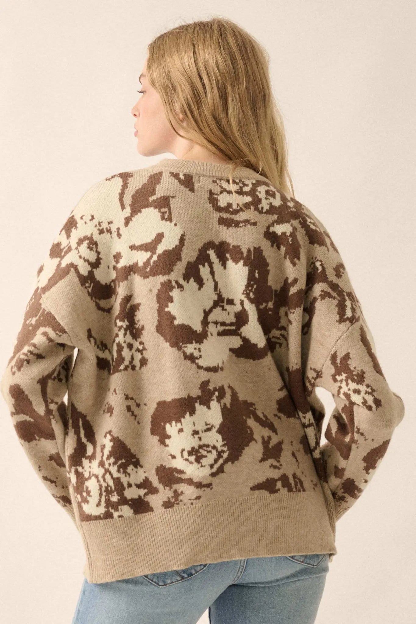 Cuddly Blossoms Oversize Floral Jacquard Sweater