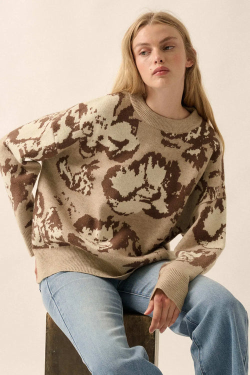 Cuddly Blossoms Oversize Floral Jacquard Sweater