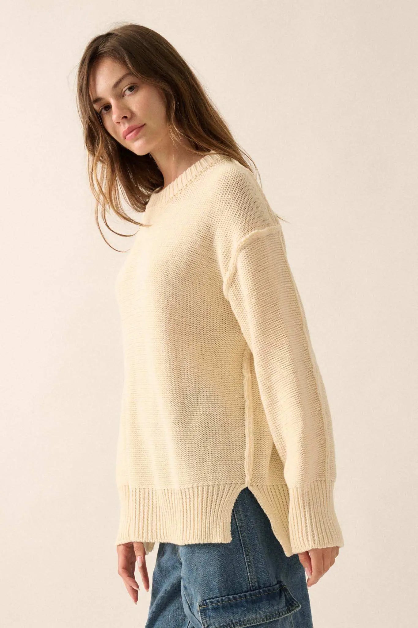 Mellow Mood Exposed-Seam Loose-Fit Sweater
