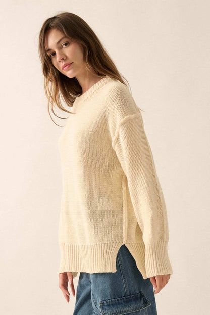 Mellow Mood Exposed-Seam Loose-Fit Sweater