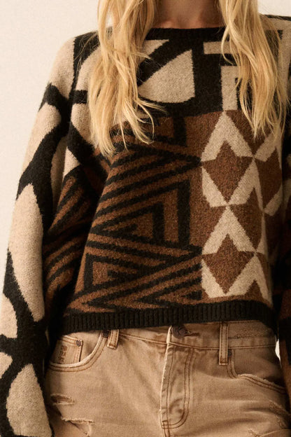 Shaping Up Multicolor Geometric Sweater
