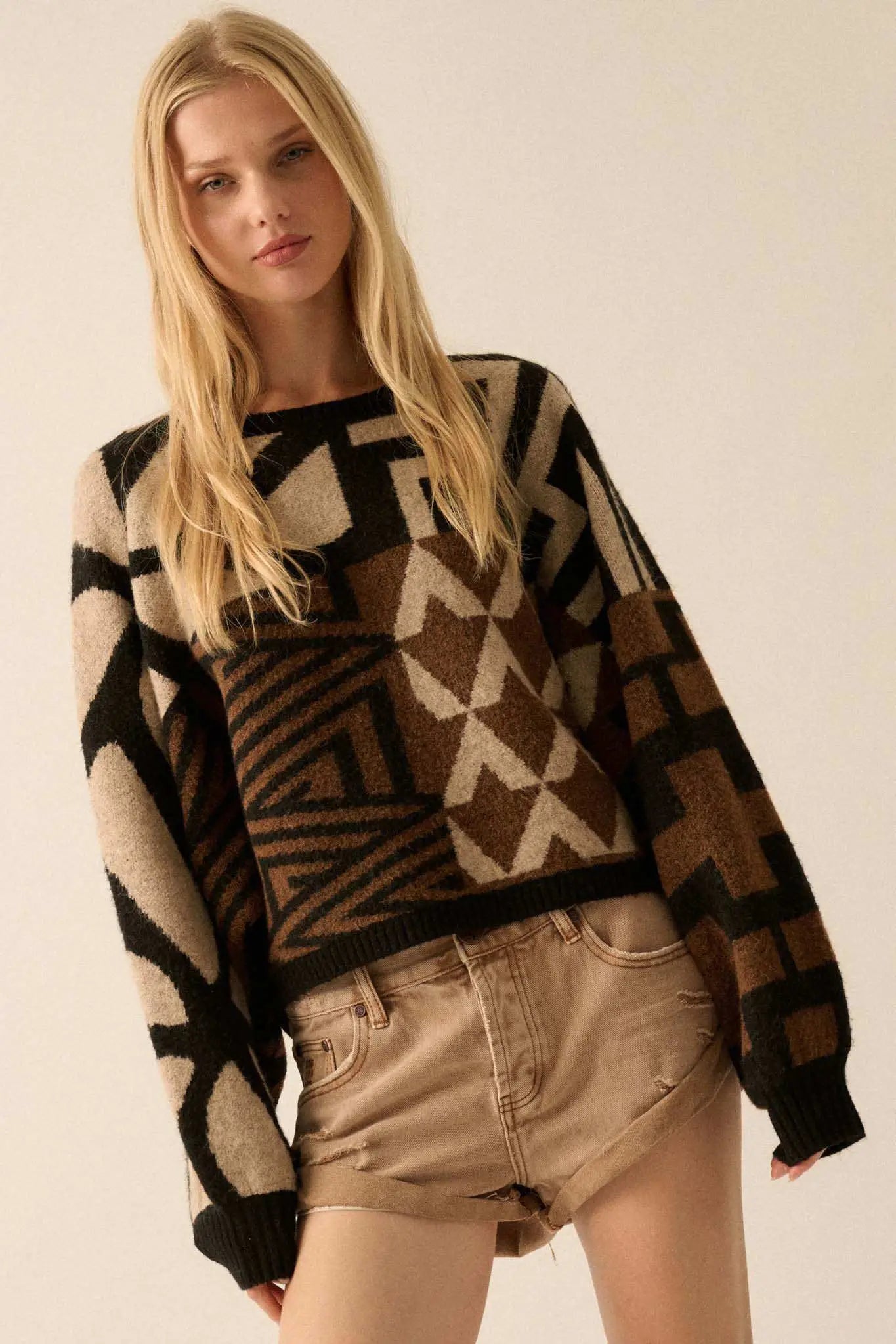Shaping Up Multicolor Geometric Sweater