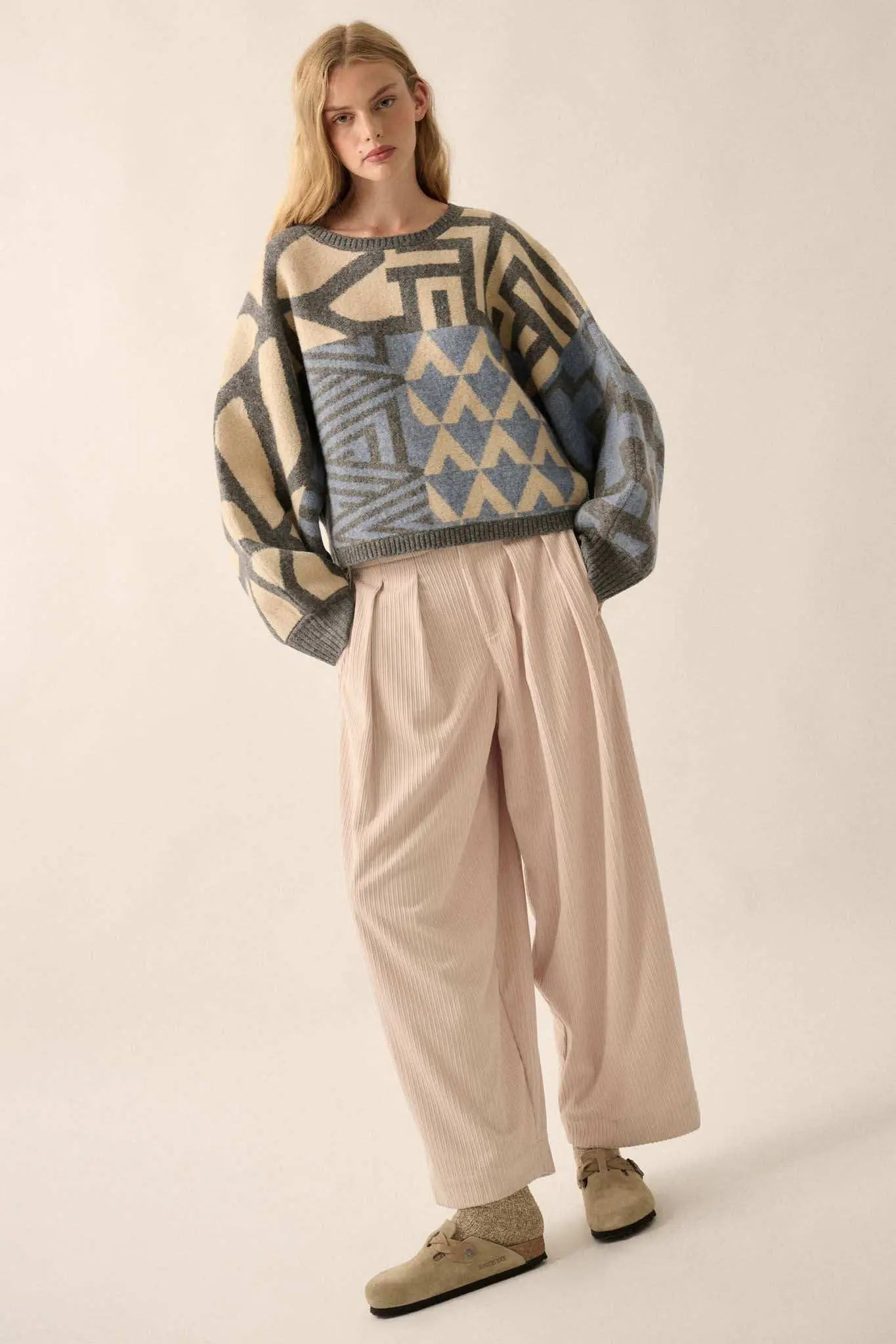 Shaping Up Multicolor Geometric Sweater