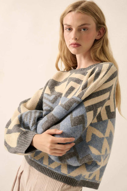 Shaping Up Multicolor Geometric Sweater