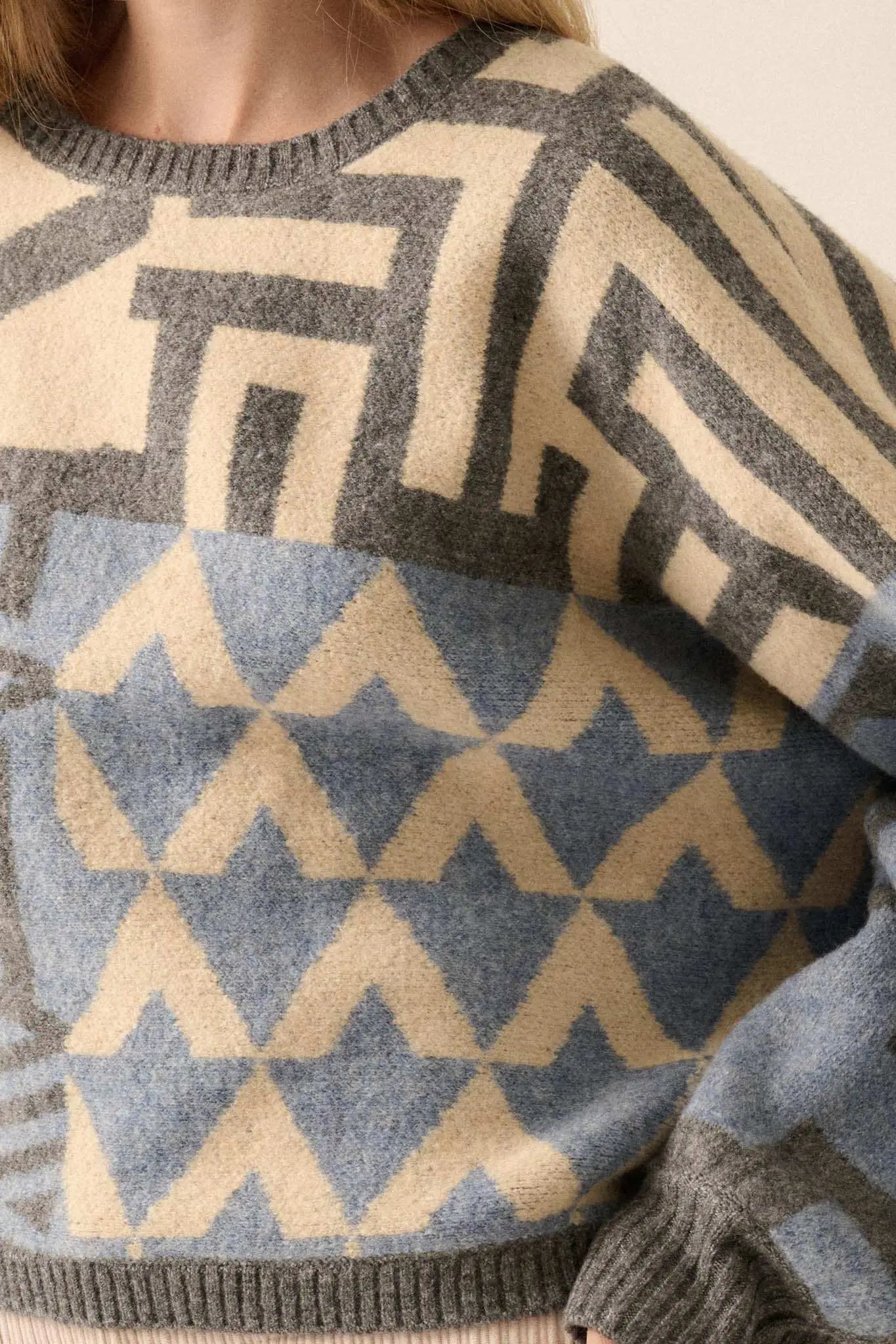 Shaping Up Multicolor Geometric Sweater