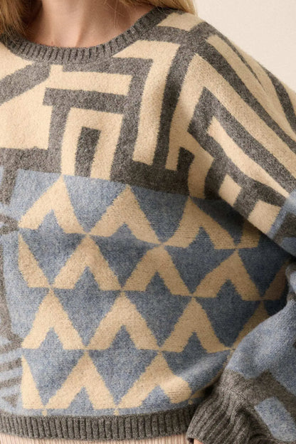Shaping Up Multicolor Geometric Sweater