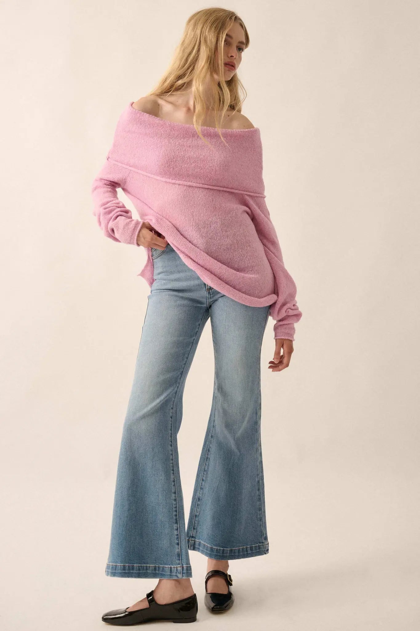 Enjoy the Moment Off-Shoulder Foldover Sweater