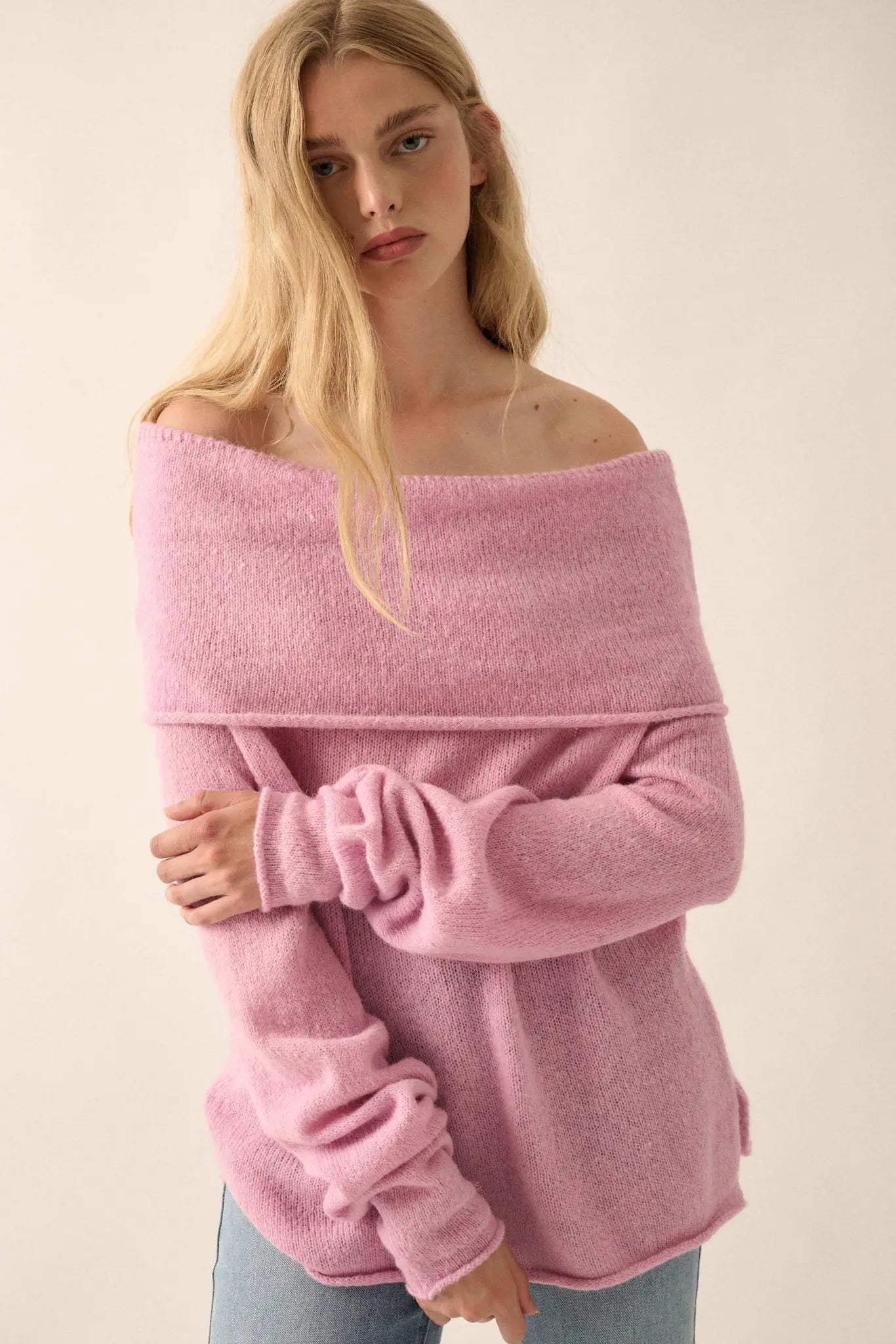 Enjoy the Moment Off-Shoulder Foldover Sweater