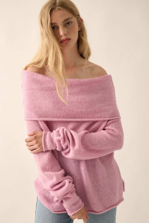 Enjoy the Moment Off-Shoulder Foldover Sweater