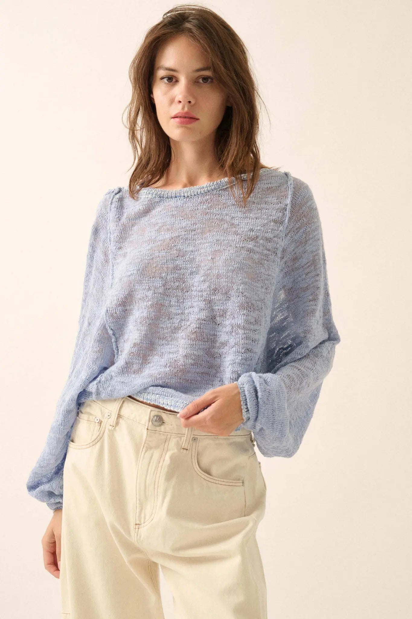 Feels So Good Burnout Knit Dolman-Sleeve Sweater