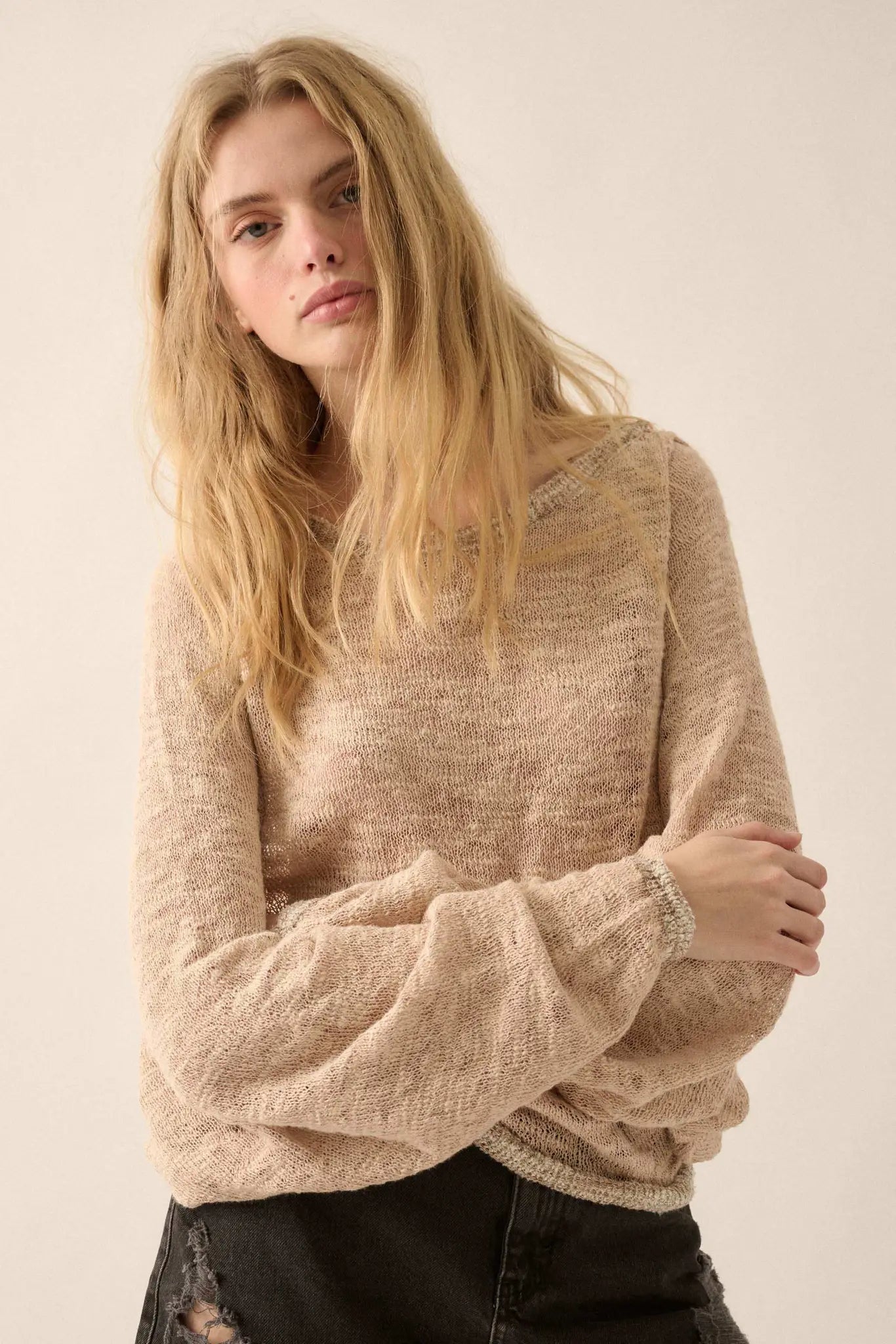 Feels So Good Burnout Knit Dolman-Sleeve Sweater