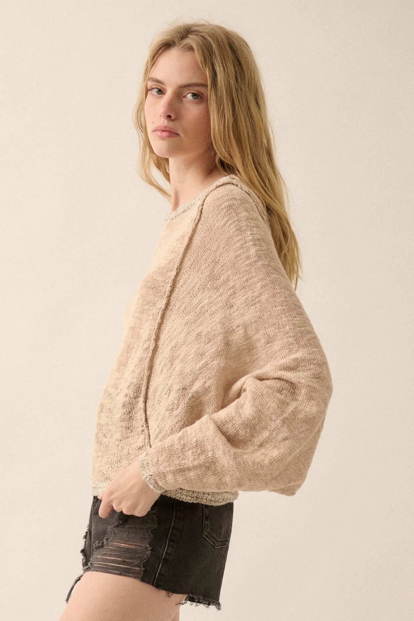 Feels So Good Burnout Knit Dolman-Sleeve Sweater