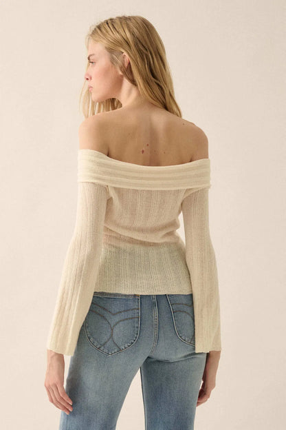 Dear Diary Off-Shoulder Tie-Front Cardigan