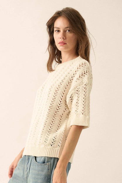 Don't Let Go Open-Knit Short-Sleeve Sweater
