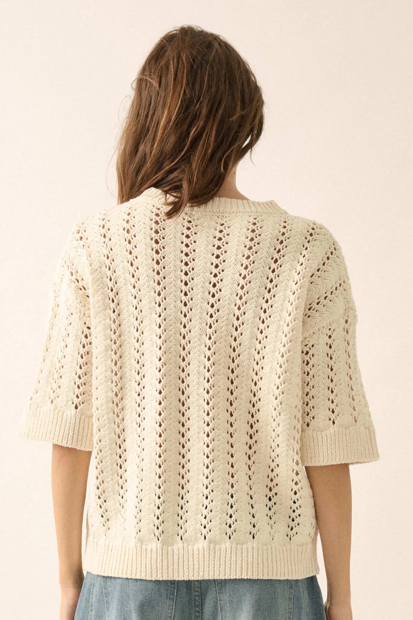 Don't Let Go Open-Knit Short-Sleeve Sweater