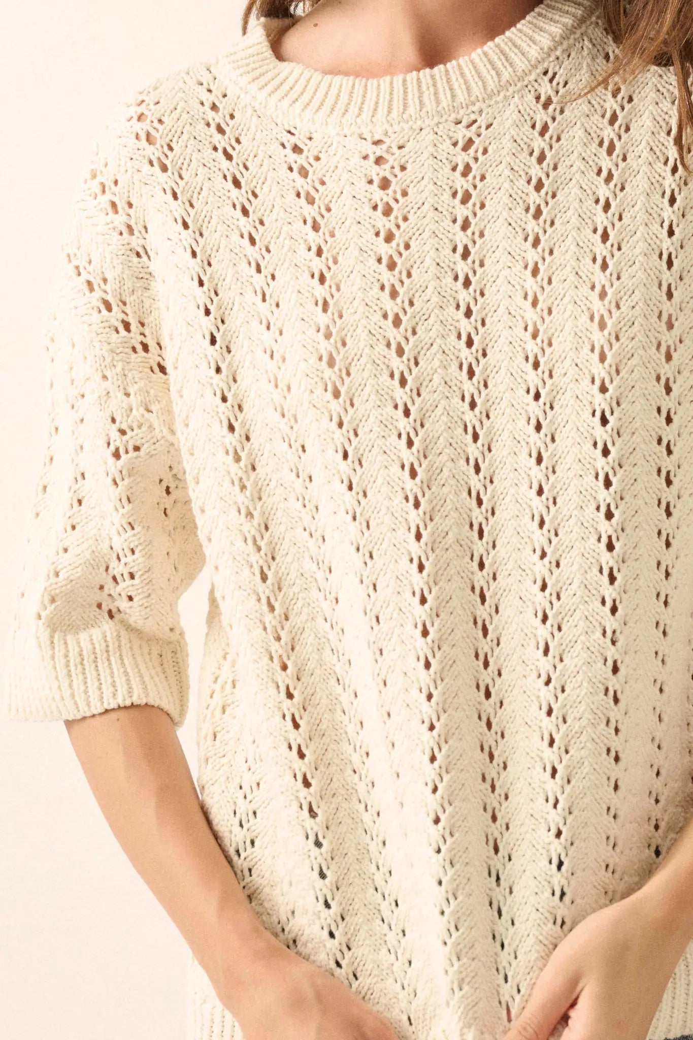 Don't Let Go Open-Knit Short-Sleeve Sweater