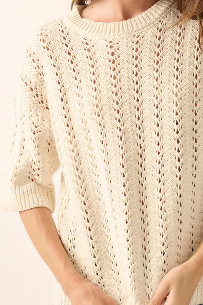 Don't Let Go Open-Knit Short-Sleeve Sweater