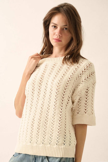 Don't Let Go Open-Knit Short-Sleeve Sweater