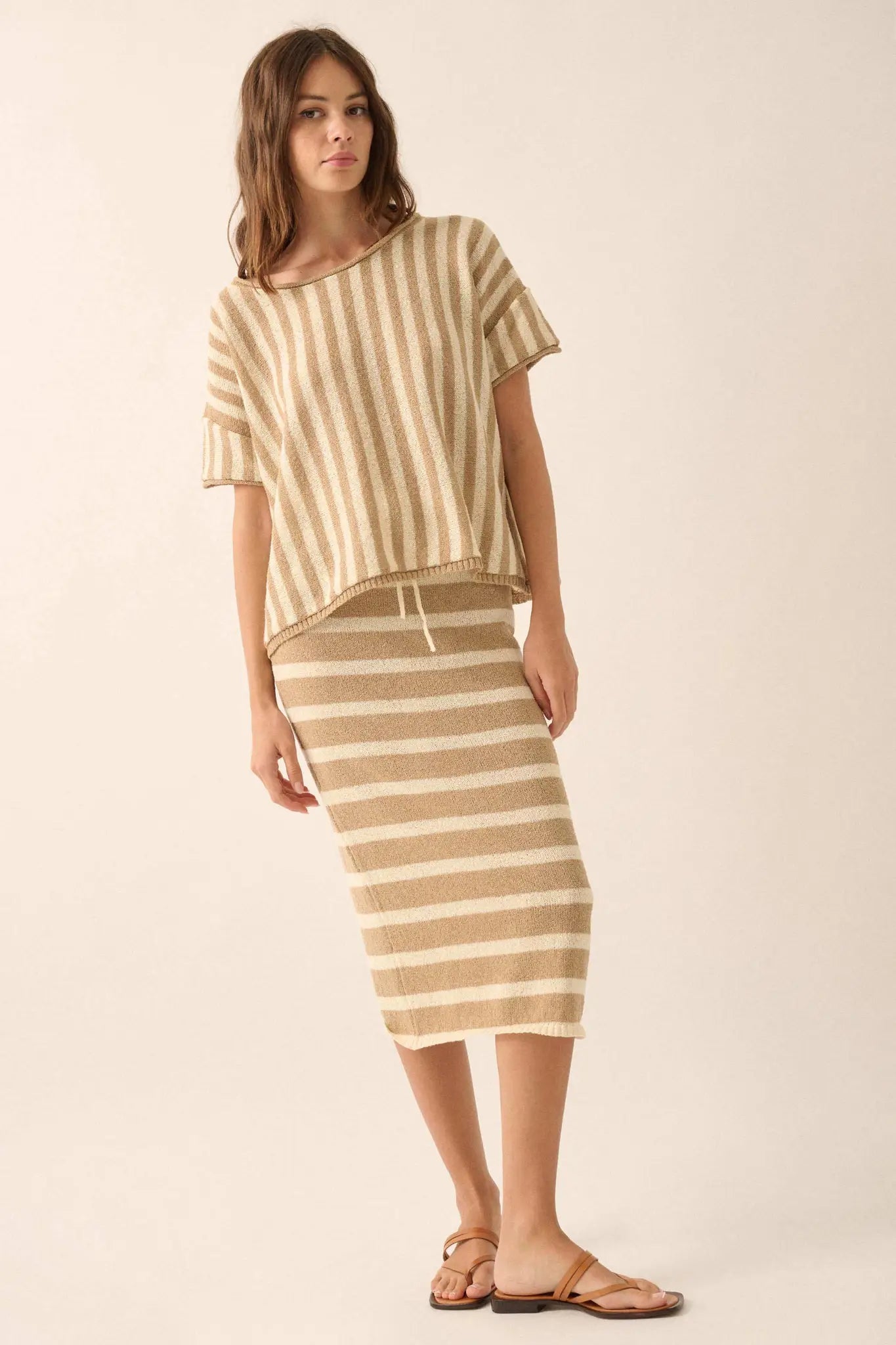 Born Free Striped Rolled-Edge Short-Sleeve Sweater