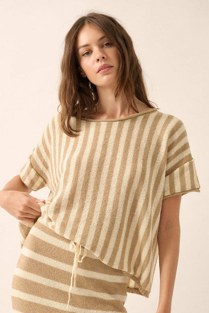 Born Free Striped Rolled-Edge Short-Sleeve Sweater