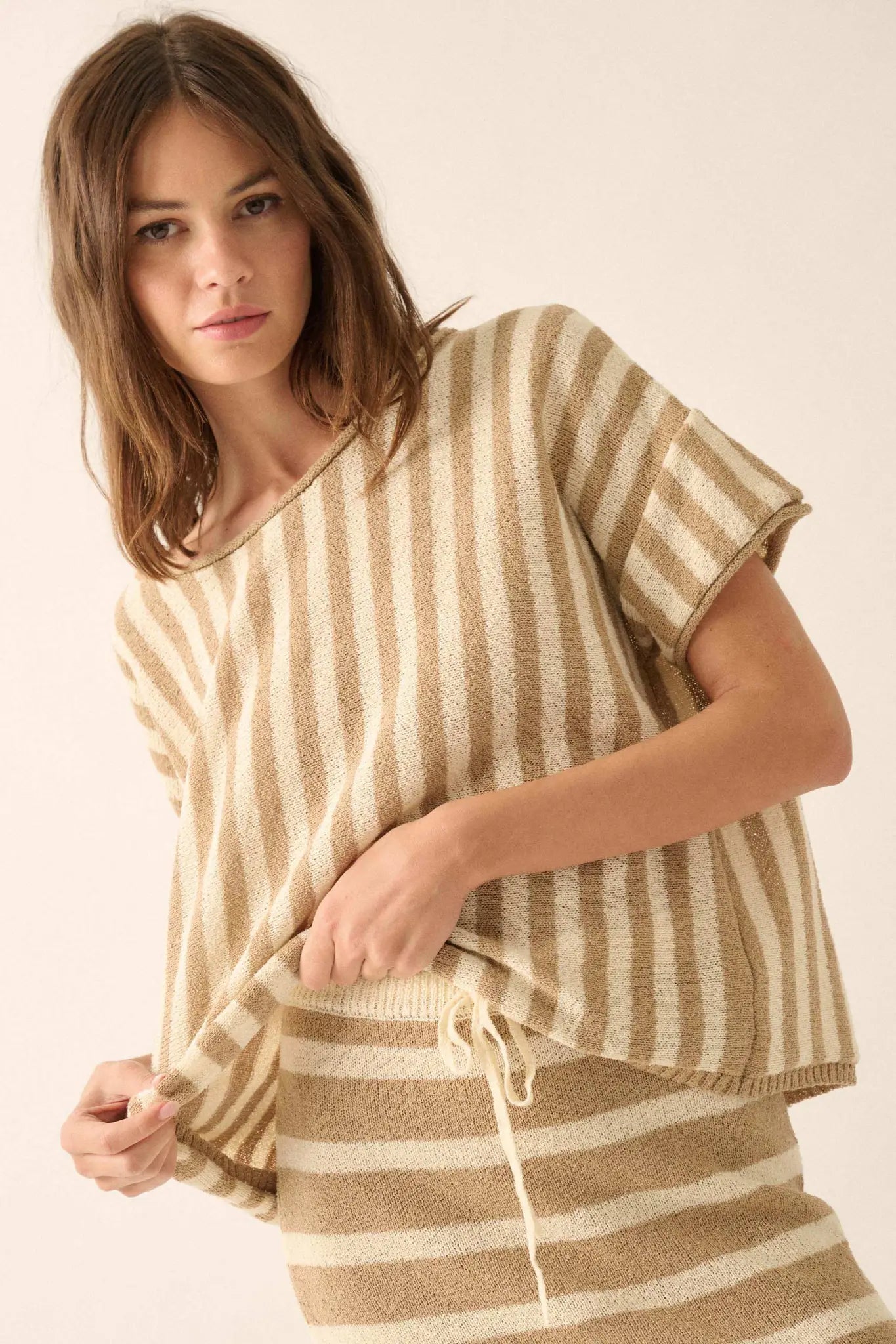 Born Free Striped Rolled-Edge Short-Sleeve Sweater