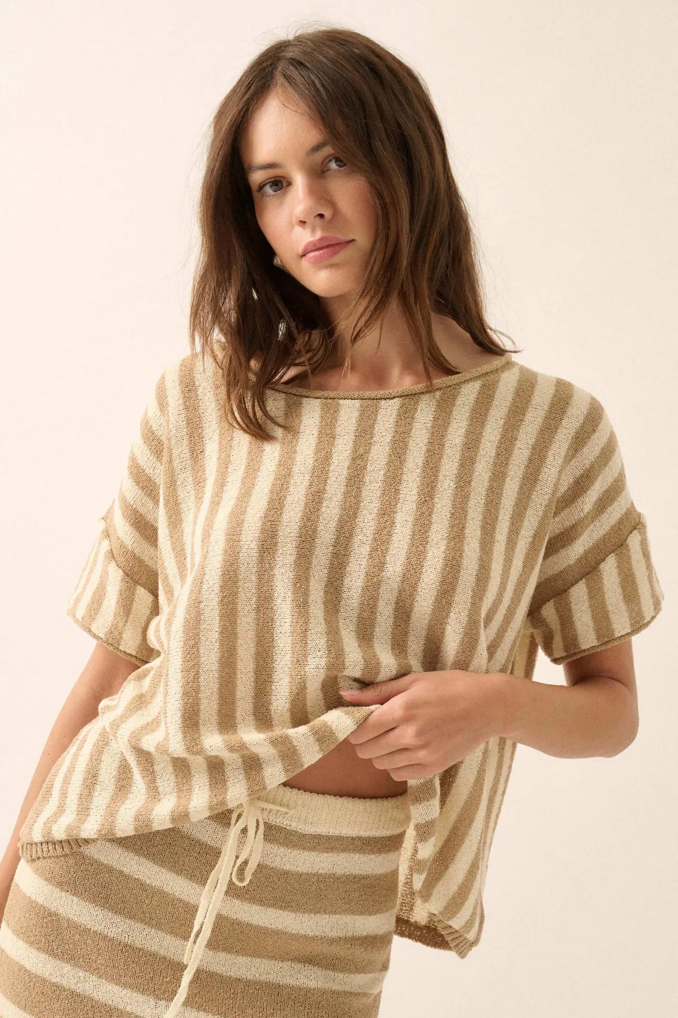 Born Free Striped Rolled-Edge Short-Sleeve Sweater
