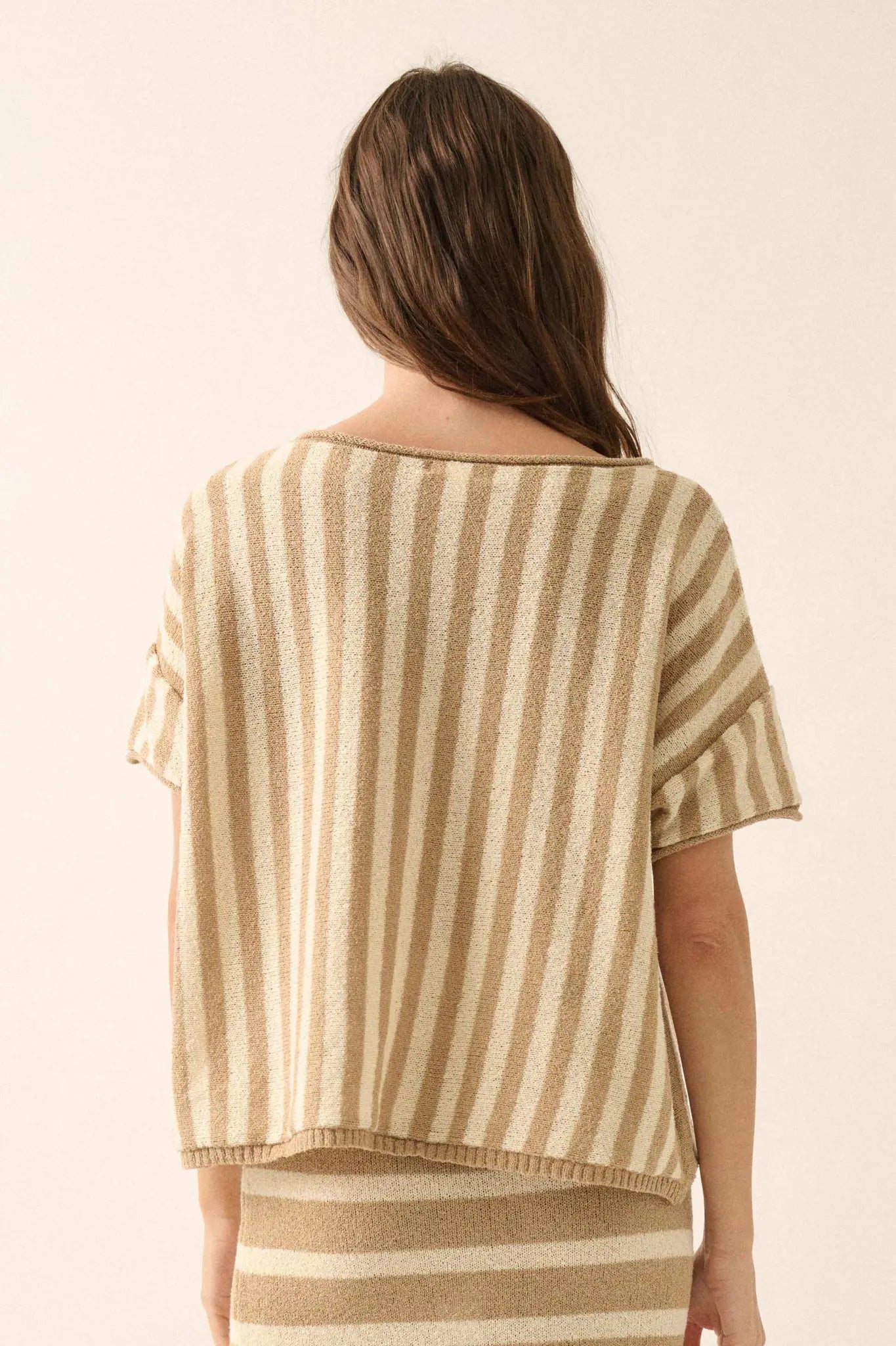 Born Free Striped Rolled-Edge Short-Sleeve Sweater
