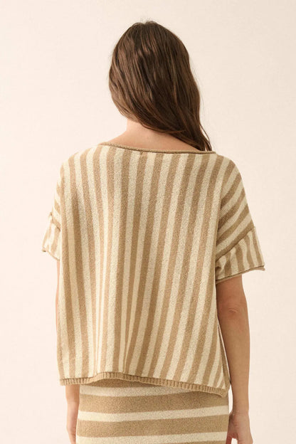 Born Free Striped Rolled-Edge Short-Sleeve Sweater