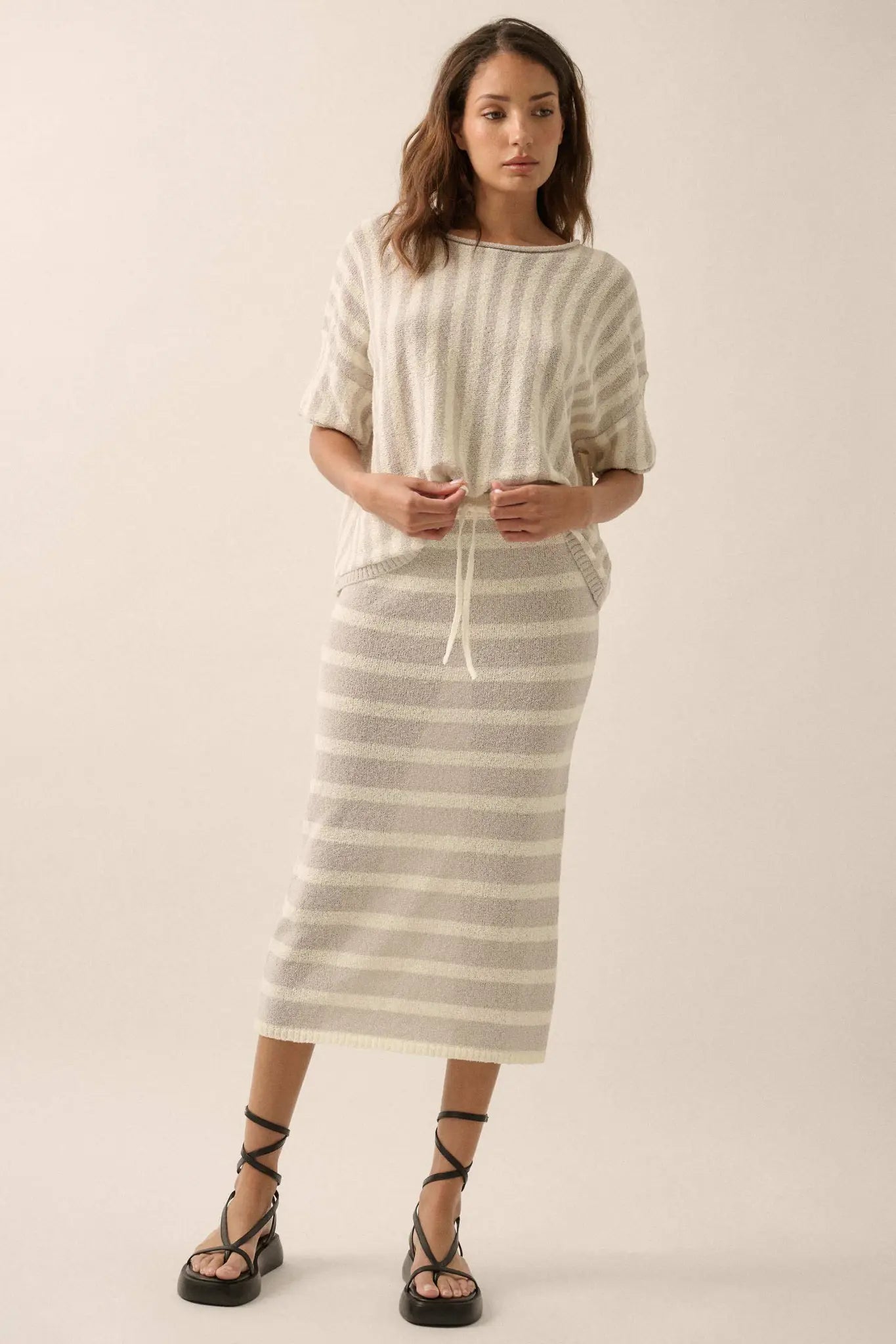 Born Free Striped Rolled-Edge Short-Sleeve Sweater