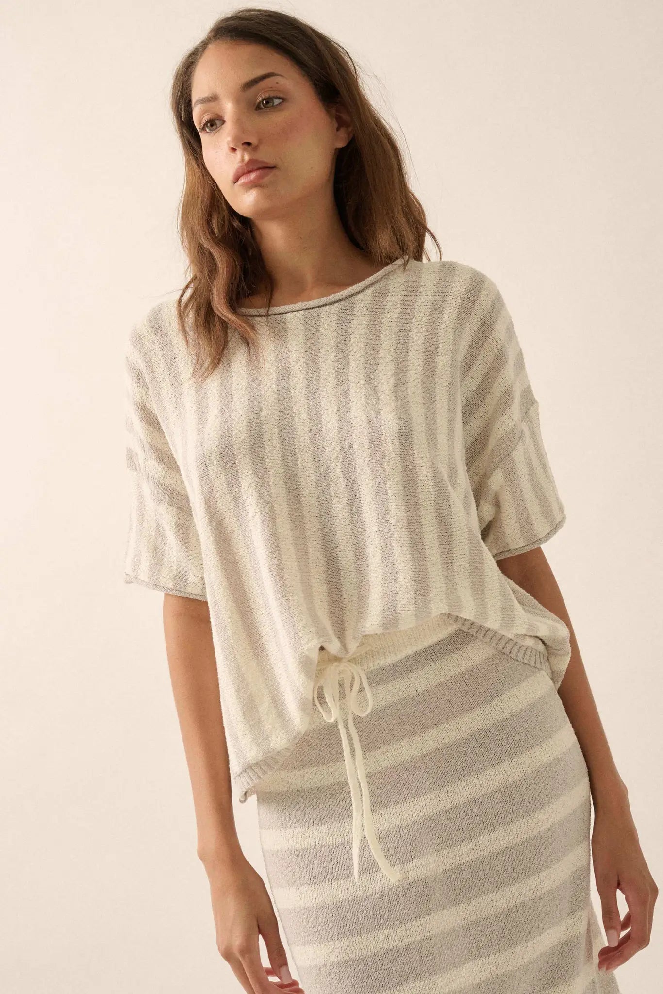Born Free Striped Rolled-Edge Short-Sleeve Sweater