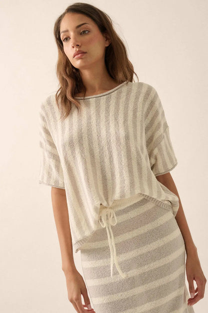 Born Free Striped Rolled-Edge Short-Sleeve Sweater