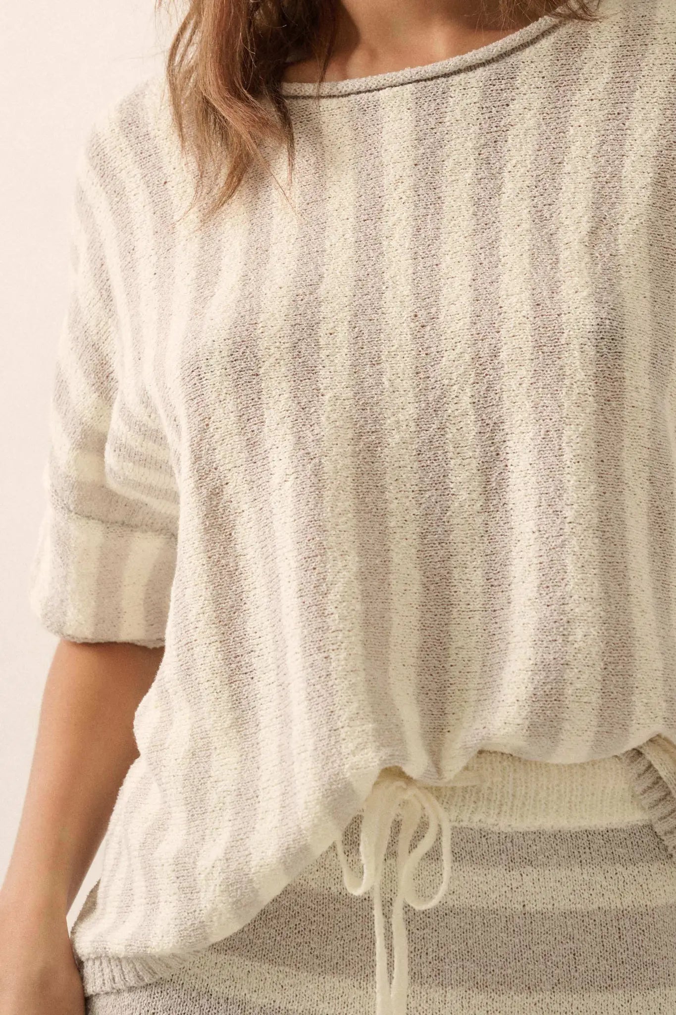 Born Free Striped Rolled-Edge Short-Sleeve Sweater