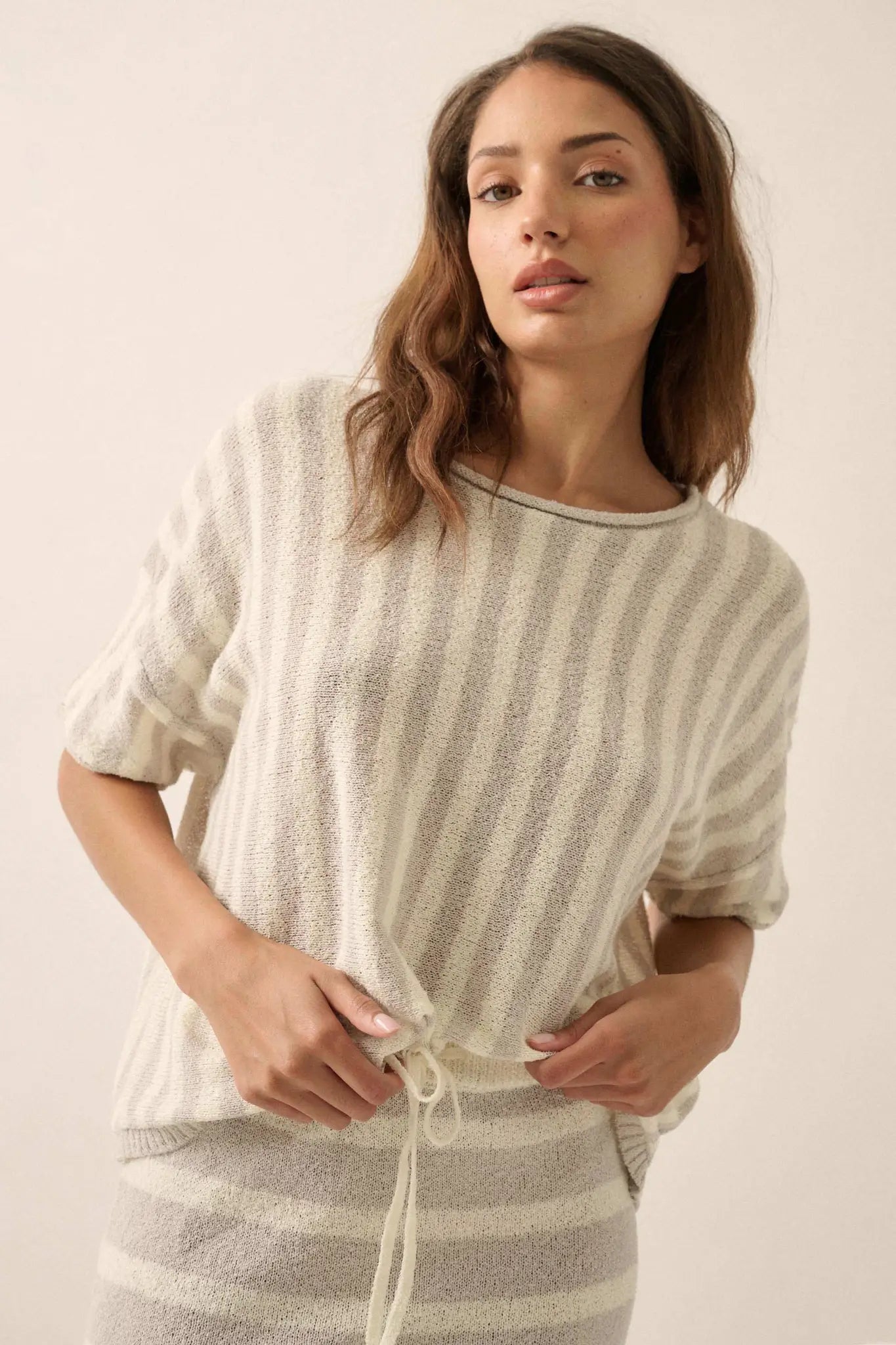 Born Free Striped Rolled-Edge Short-Sleeve Sweater