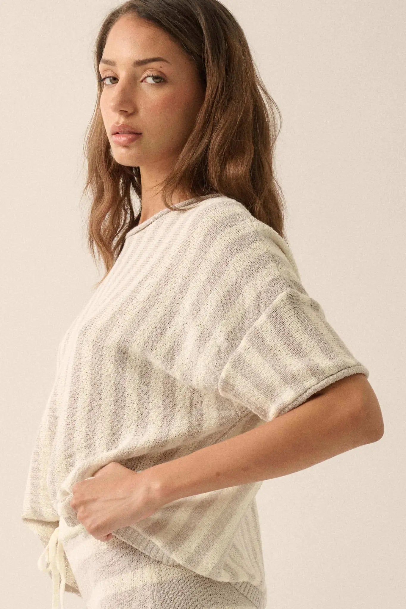 Born Free Striped Rolled-Edge Short-Sleeve Sweater