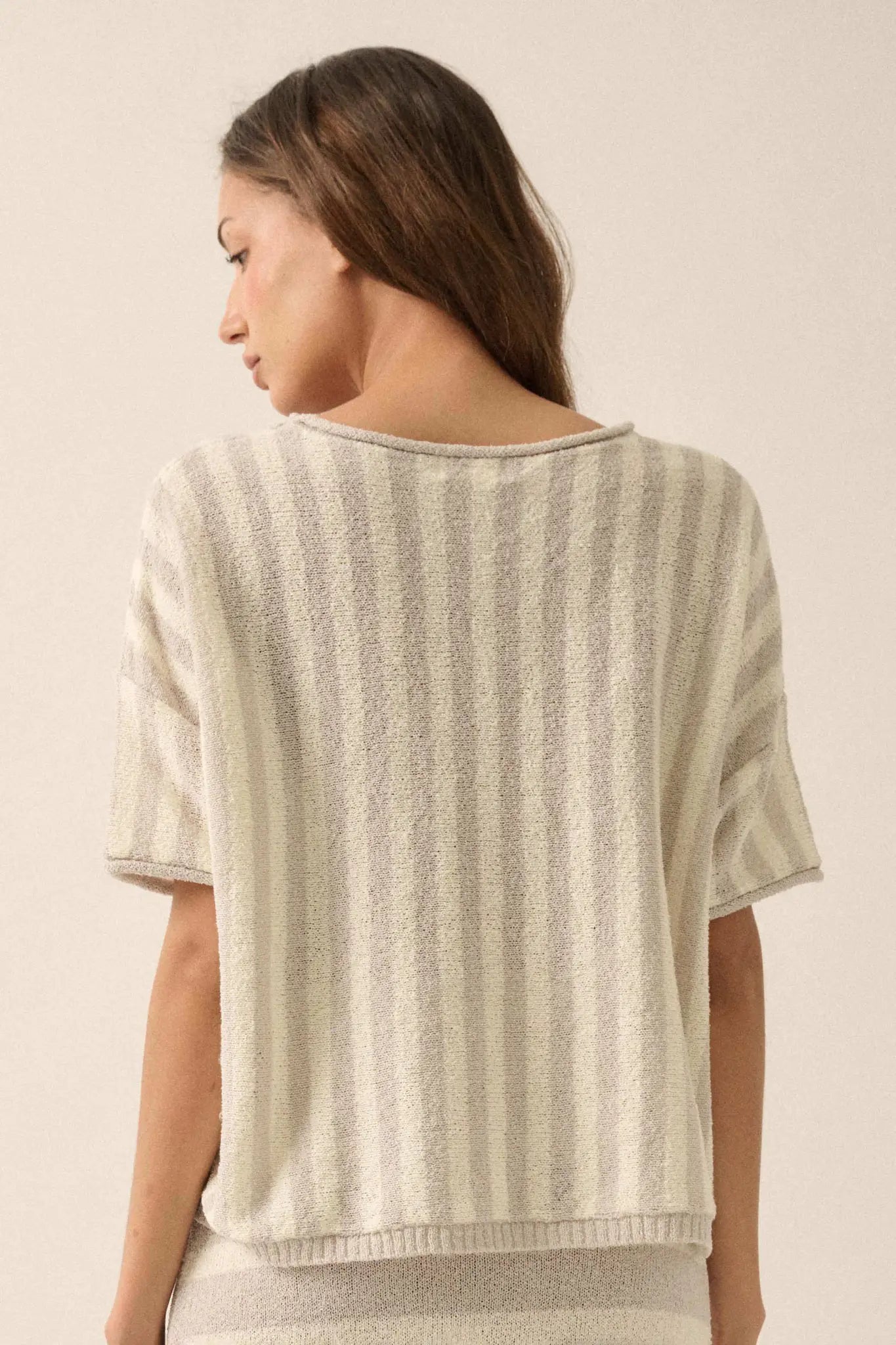 Born Free Striped Rolled-Edge Short-Sleeve Sweater