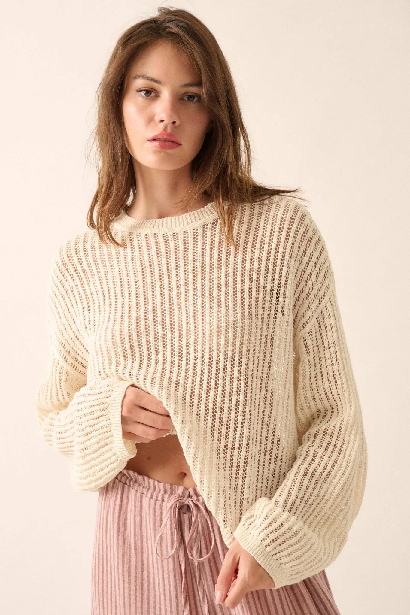 Beautifully Free Ribbed Open-Knit Oversize Sweater