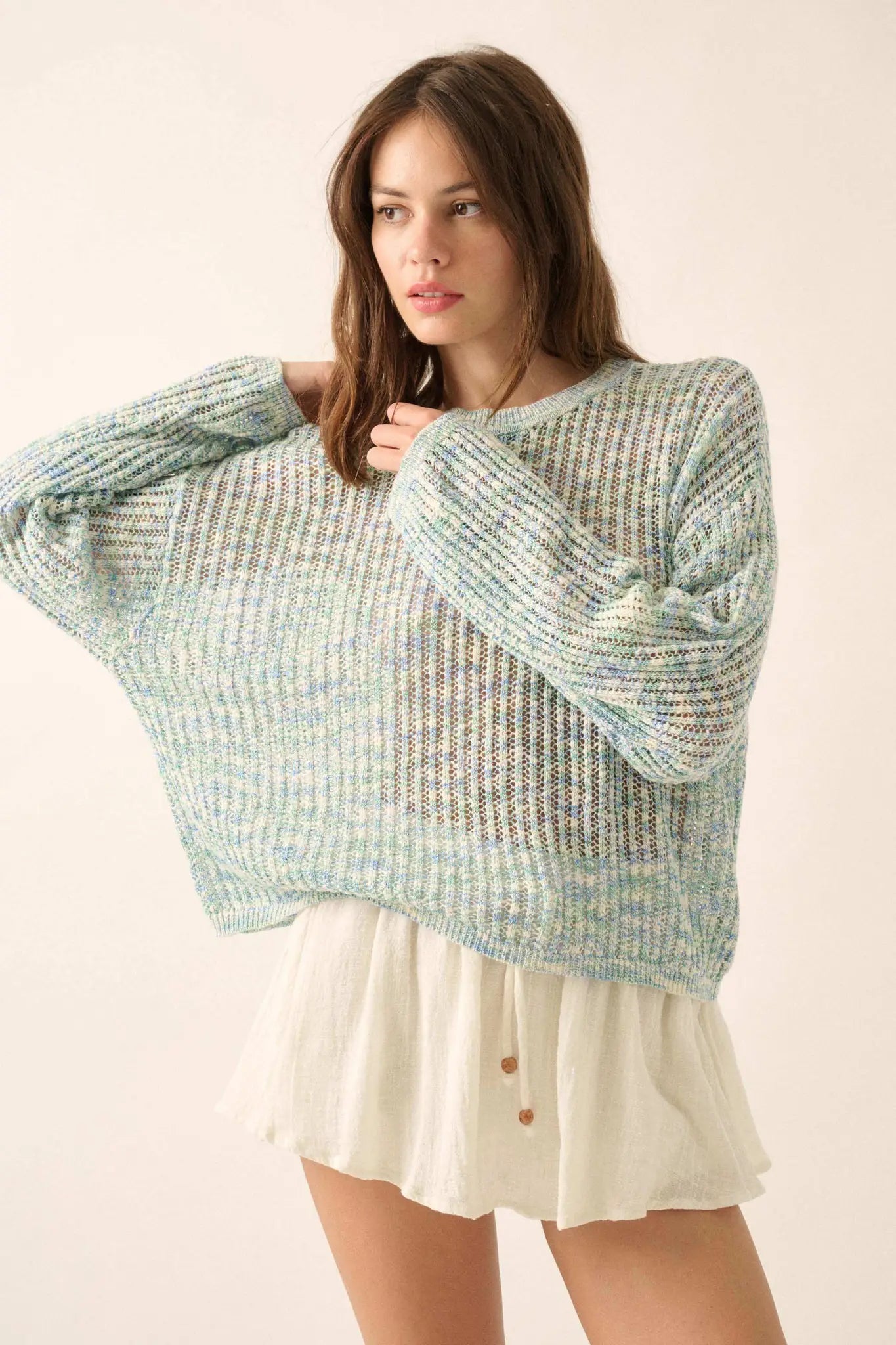 Beautifully Free Ribbed Open-Knit Oversize Sweater