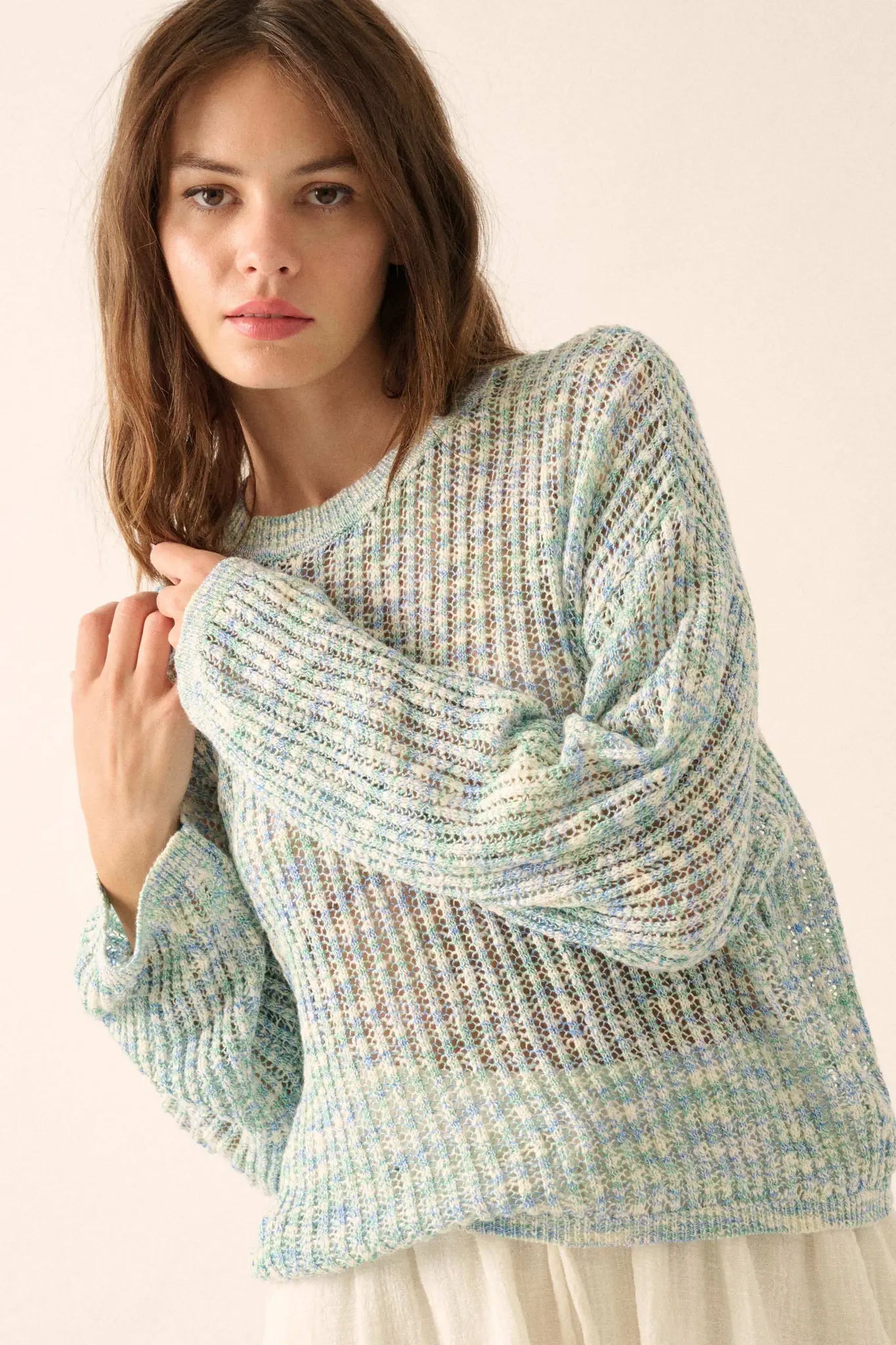 Beautifully Free Ribbed Open-Knit Oversize Sweater