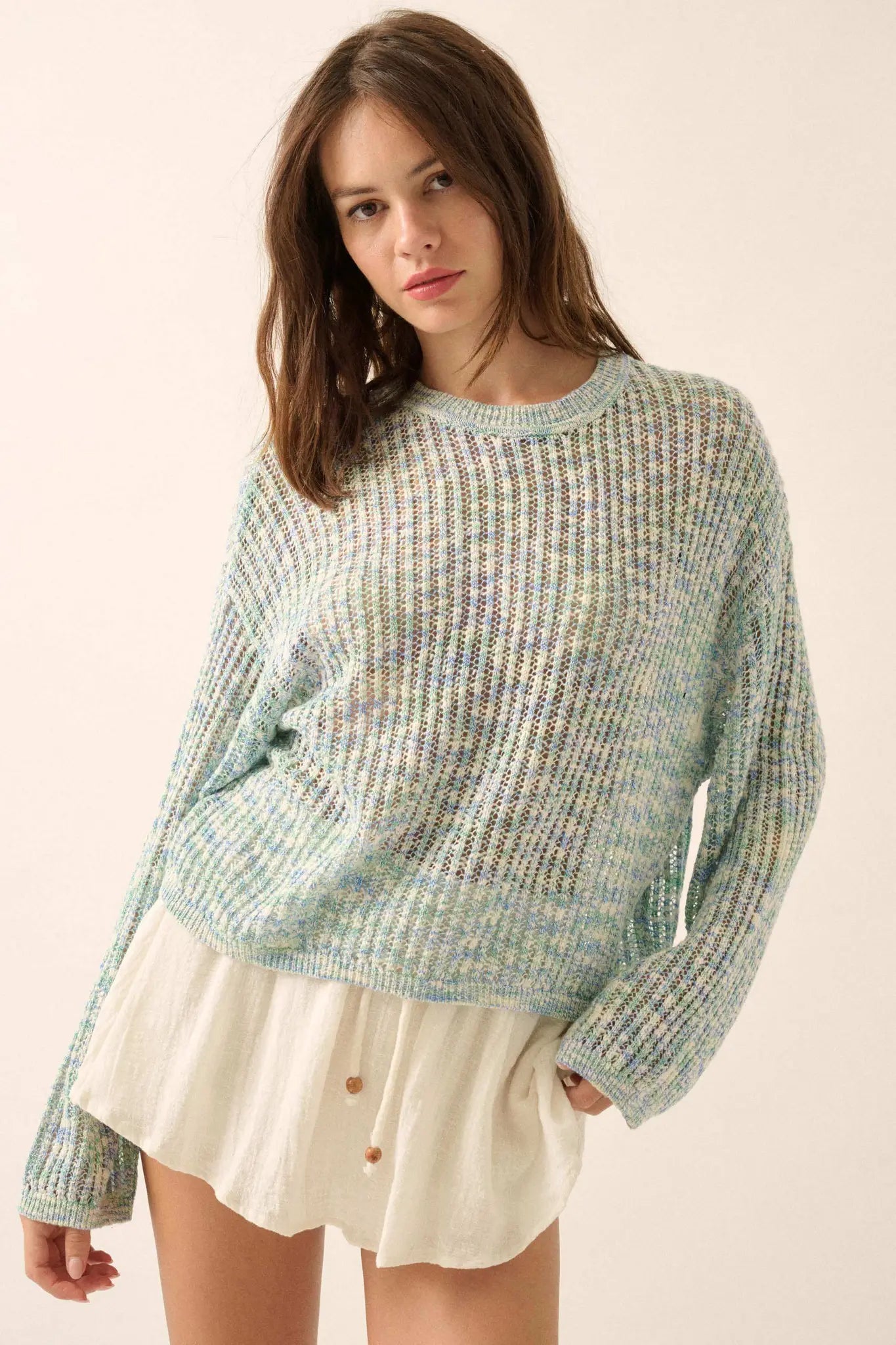 Beautifully Free Ribbed Open-Knit Oversize Sweater