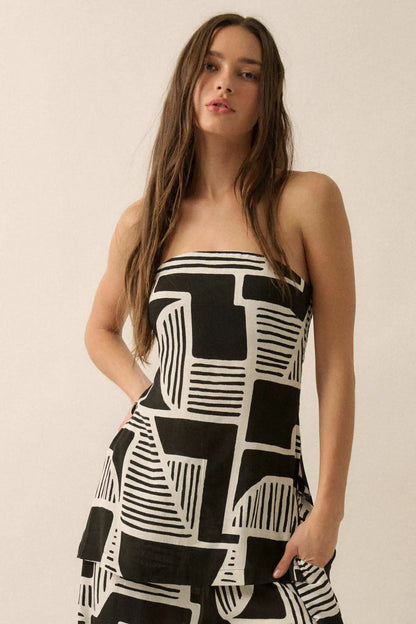 Shape Shift Geo-Print Strapless Tunic Top