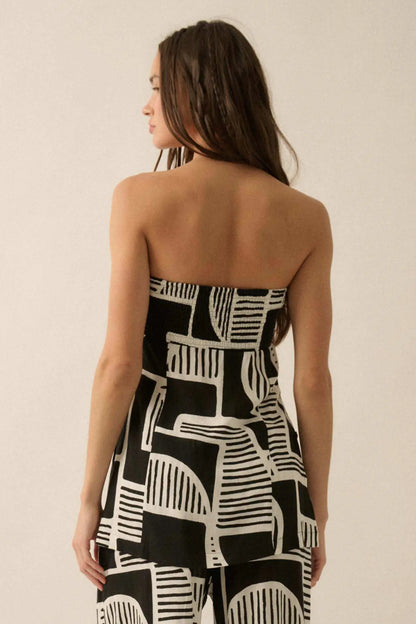 Shape Shift Geo-Print Strapless Tunic Top